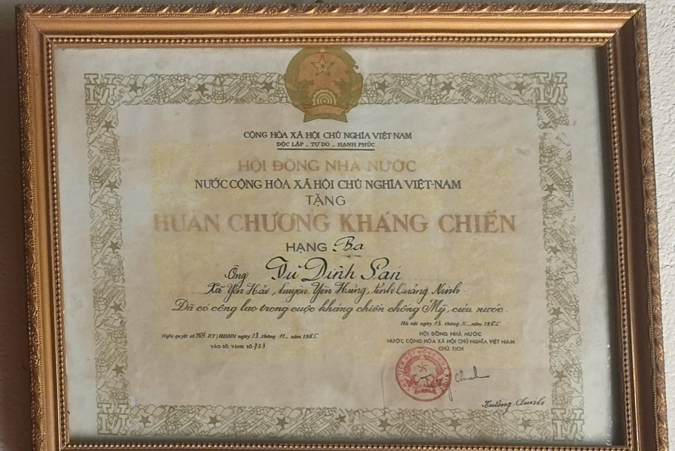 Bằng Huân Chương Kháng Chiến Hạng Ba Của Cụ Vũ Đình Sán Trong cuộc kháng chiến chống Mỹ - (Nguyễn Minh)