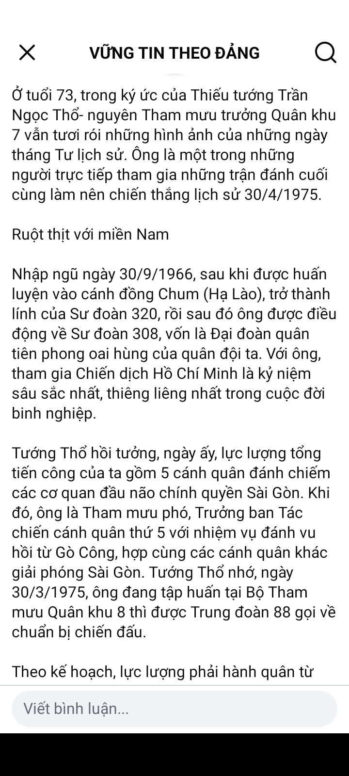 Chiến công của thiếu tướng Trần Ngọc Thổ 