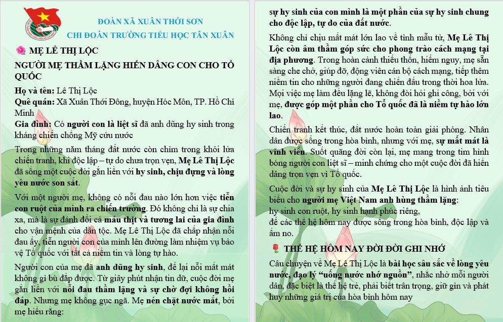 Câu chuyện về mẹ Lê Thị Lộc