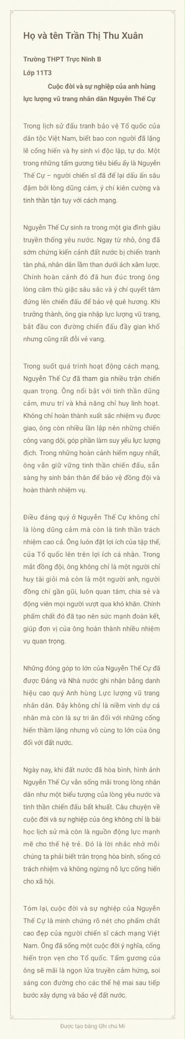 Anh hùng Lực lượng vũ trang nhân dân Việt Nam Nguyễn Thế Cự 