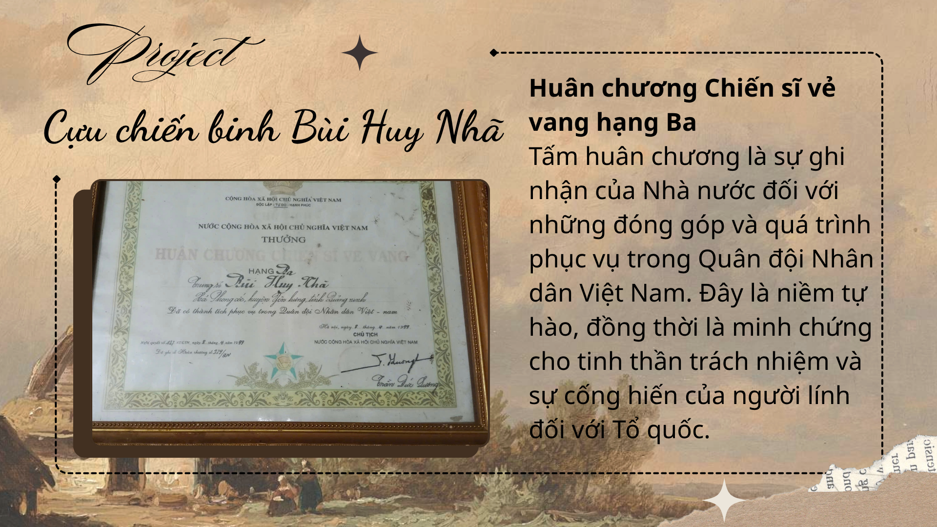 HUÂN CHƯƠNG CHIẾN SĨ VẺ VANG HẠNG BA CỦA CỰU CHIẾN BINH BÙI HUY NHÃ