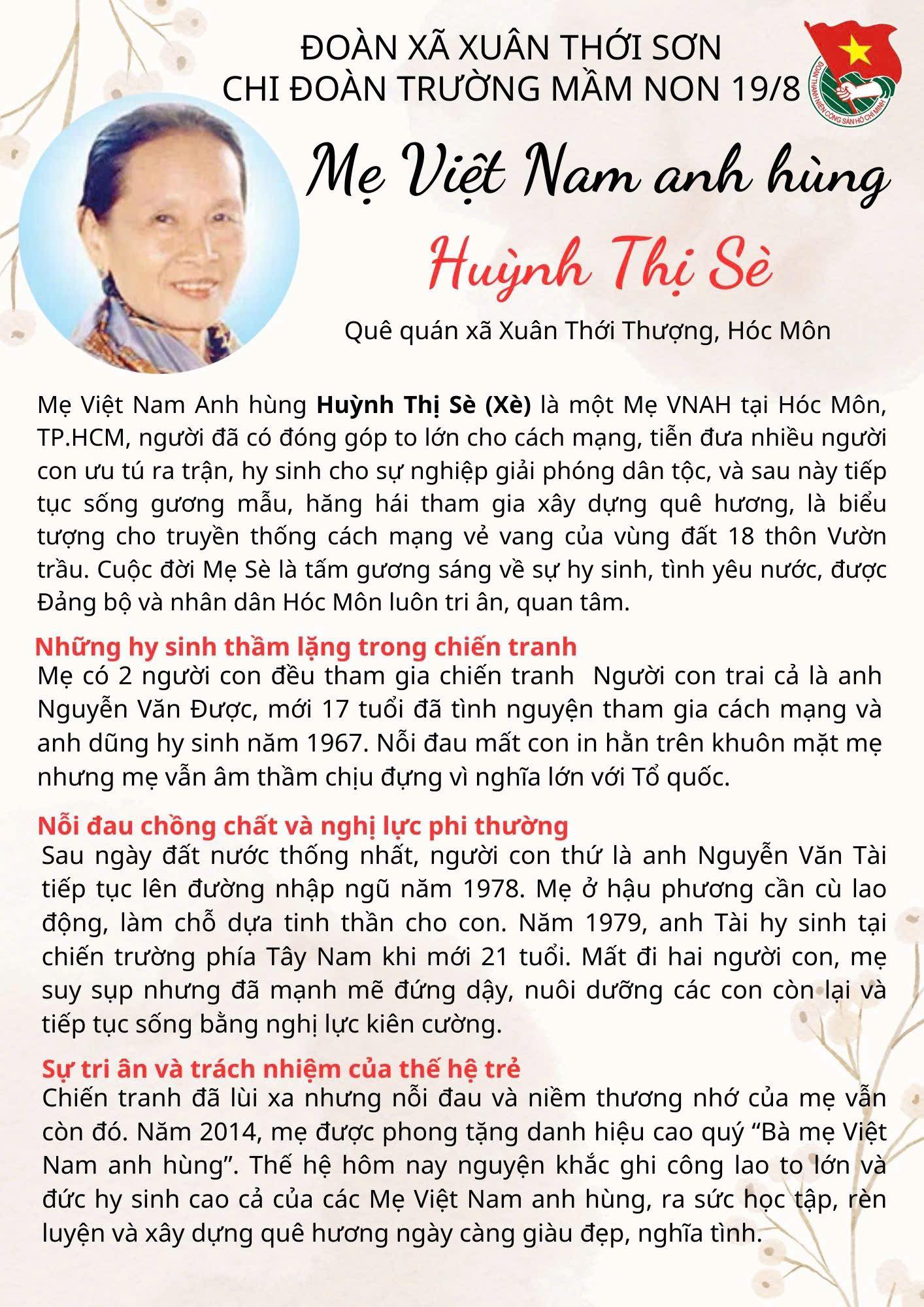 Mẹ Huỳnh Thị Sè - biểu tượng Thời hoa lửa