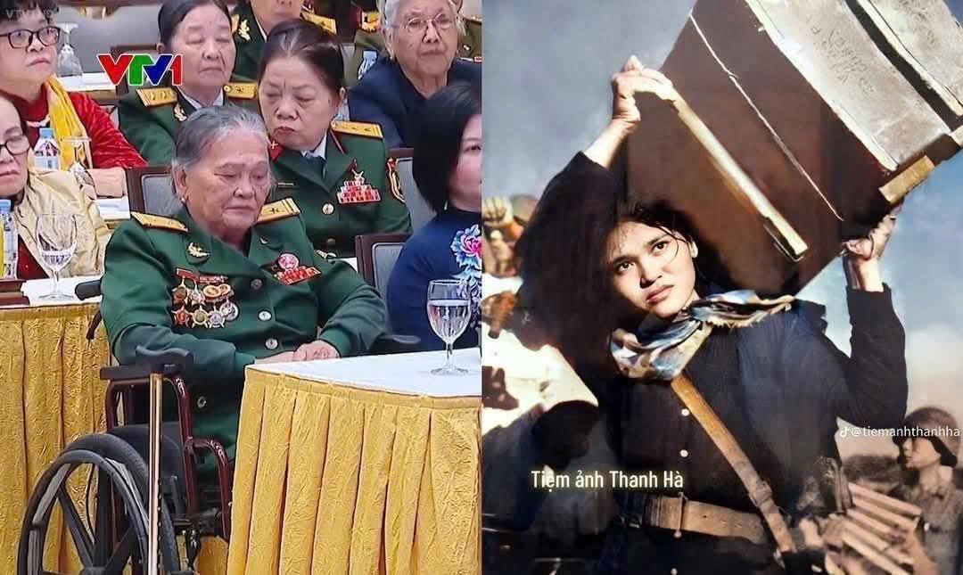 Có một bà cụ đeo rất nhiều huân, huy chương và ngồi trên một chiếc xe lăn, tóc đã bạc và rụng nhiều, ngồi bình yên khi gặp Thủ tướng