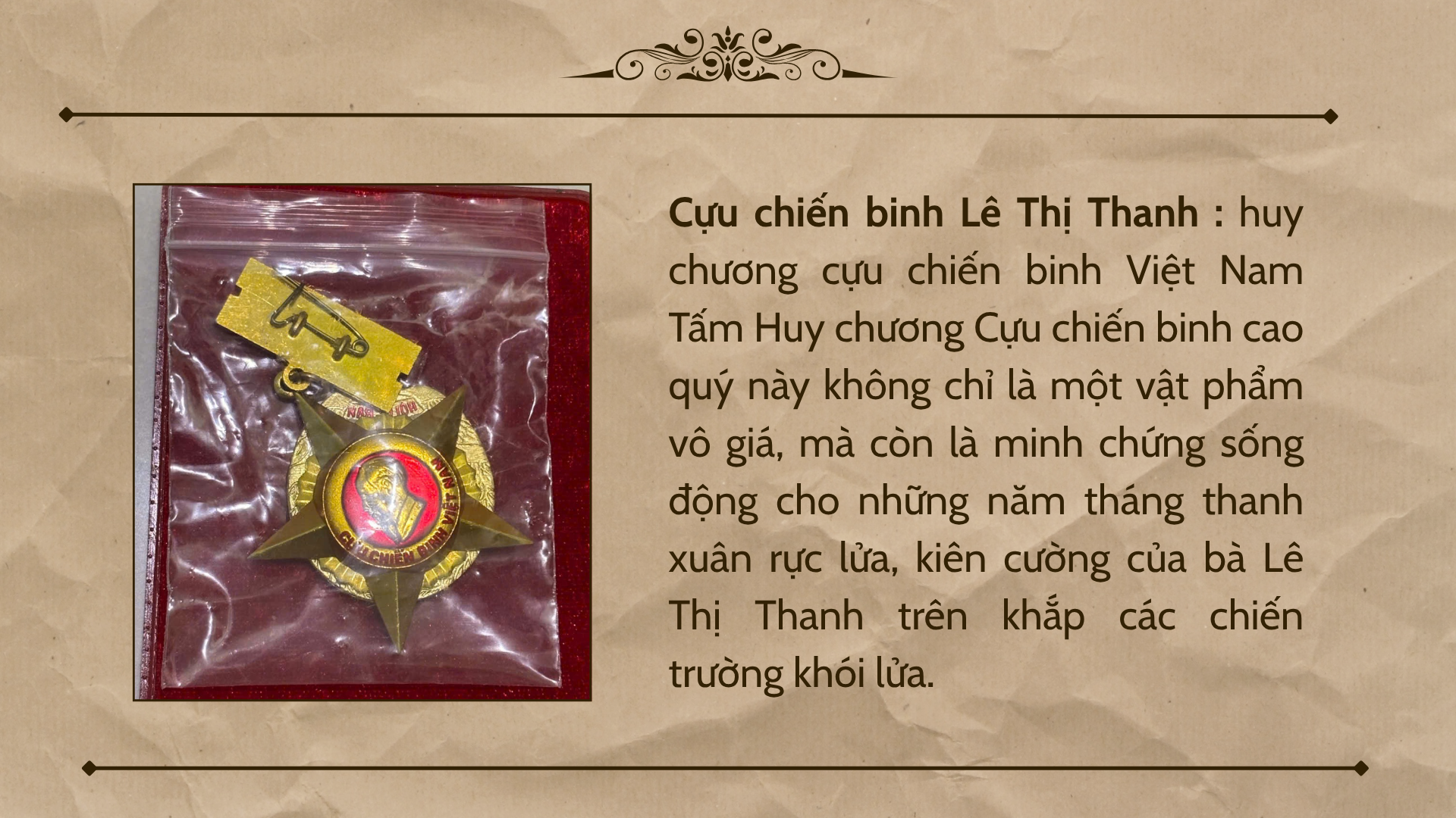 HUY CHƯƠNG CỰU CHIẾN BINH VIỆT NAM CỦA BÀ LÊ THỊ THANH