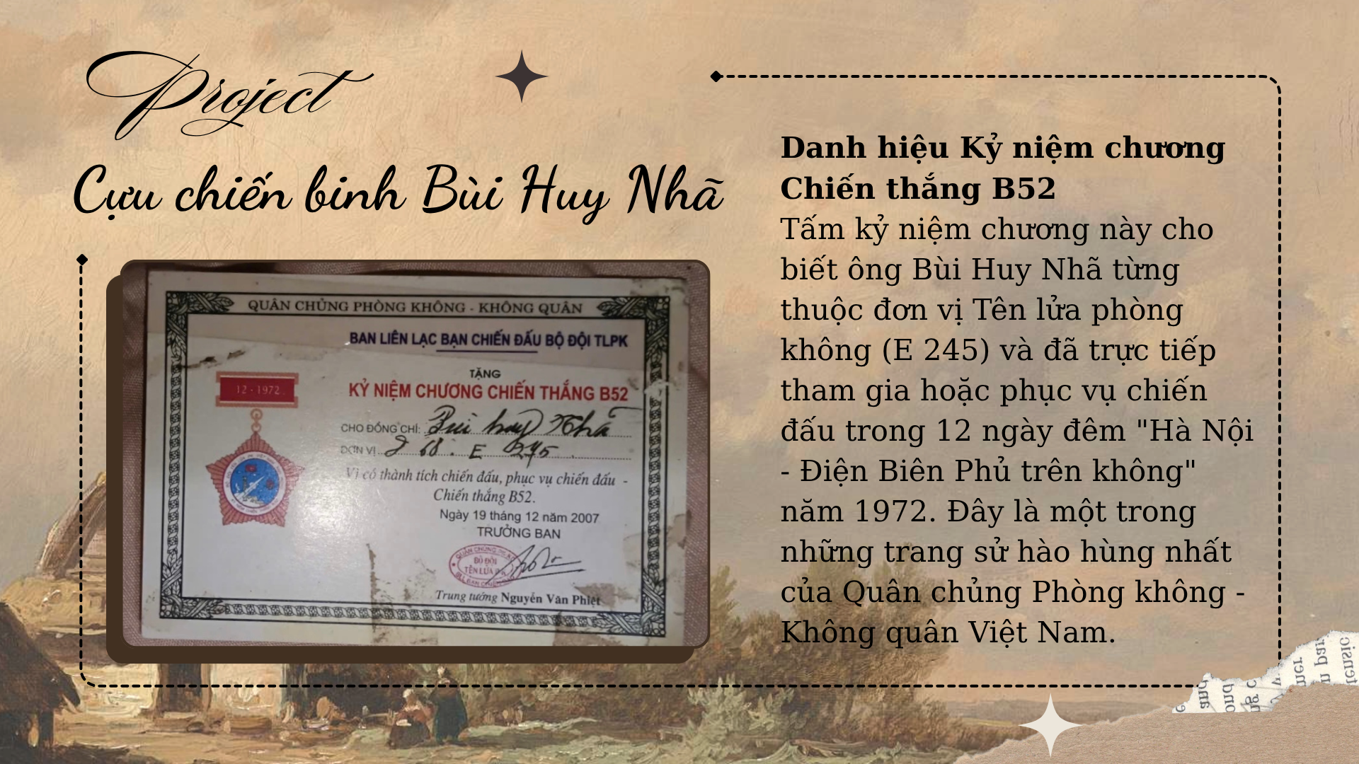 KỶ NIỆM CHƯƠNG CHIẾN THẮNG B52 CỦA ĐỒNG CHÍ BÙI HUY NHÃ