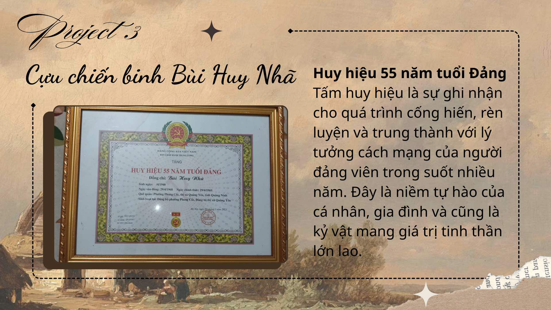 HUY HIỆU 55 NĂM TUỔI ĐẢNG CỦA CỰU CHIẾN BINH BÙI HUY NHÃ