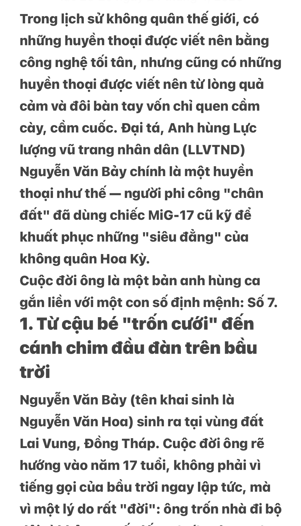Cuộc đời gắn liền với số 7 của đại tá , lực lượng vũ trang nhân dân Nguyễn Văn Bảy. (1)