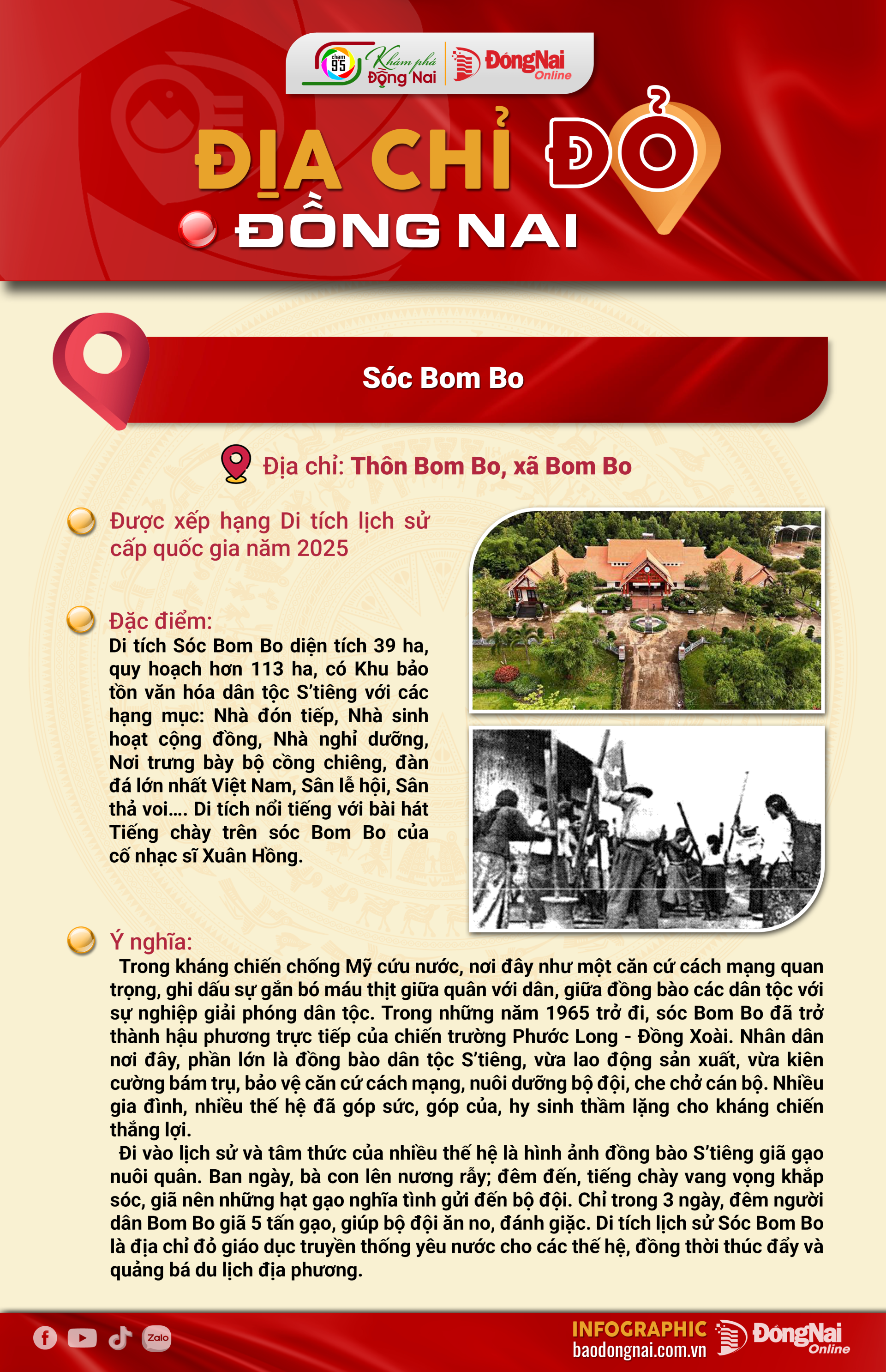 .[Chuỗi Infographic] Địa chỉ đỏ Đồng Nai: Sóc Bom Bo, Đền thờ Nguyễn Tri Phương, Đình Dầu Giây, Đình Hưng Lộc