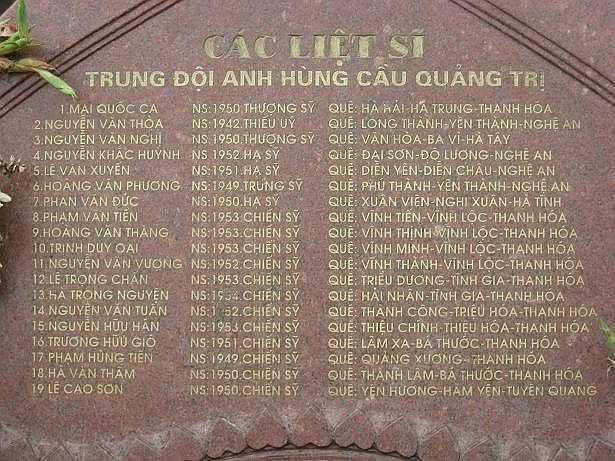Trong bức ảnh là danh tính của 19 chiến sĩ đã anh dũng hy sinh trong trận chiến đấu bảo vệ cầu Quảng Trị ngày 10/4/1972 - một trong những trận đánh đặc biệt khốc liệt trong những ngày đầu của cuộc tiến công chiến lược năm 1972.