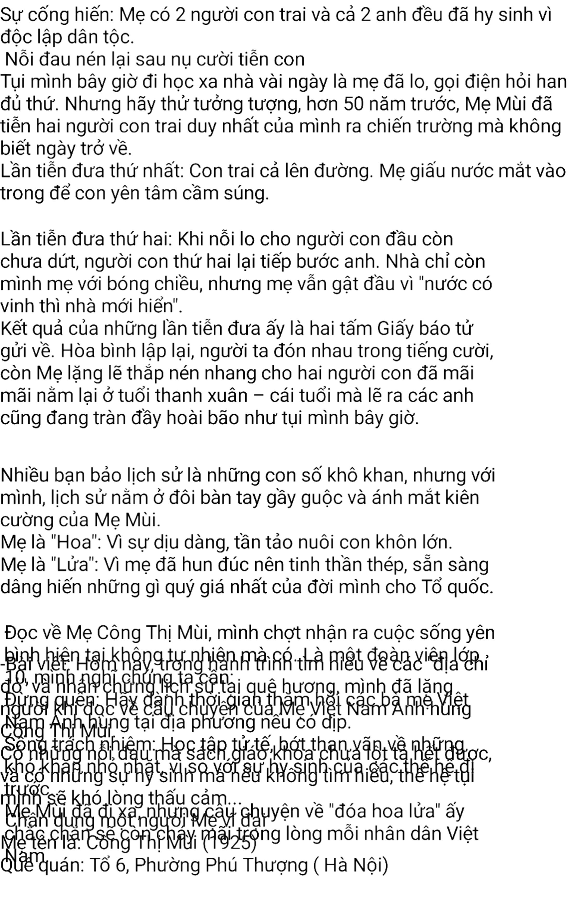 Đoàn Trường THPT Tức Tranh - Mẹ Việt Nam anh hùng Công Thị Mùi