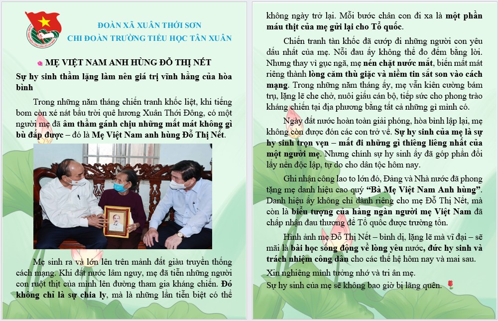 Câu chuyện Thời hoa lửa về Mẹ Việt Nam anh hùng Đỗ Thị Nết