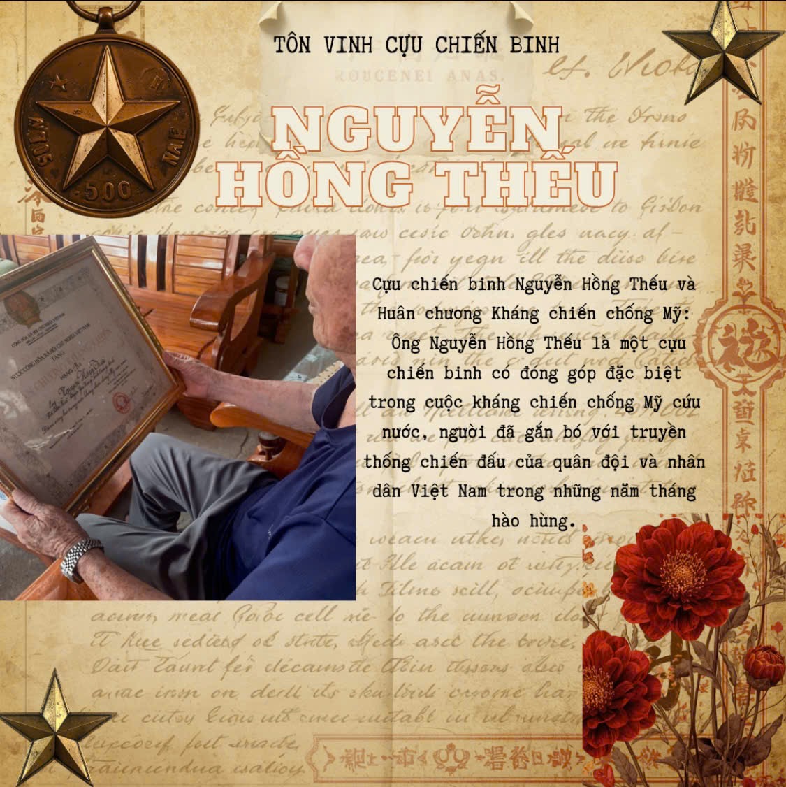 HUÂN CHƯƠNG KHÁNG CHIẾN CỦA CỰU CHIẾN BINH NGUYỄN HỒNG THIẾU