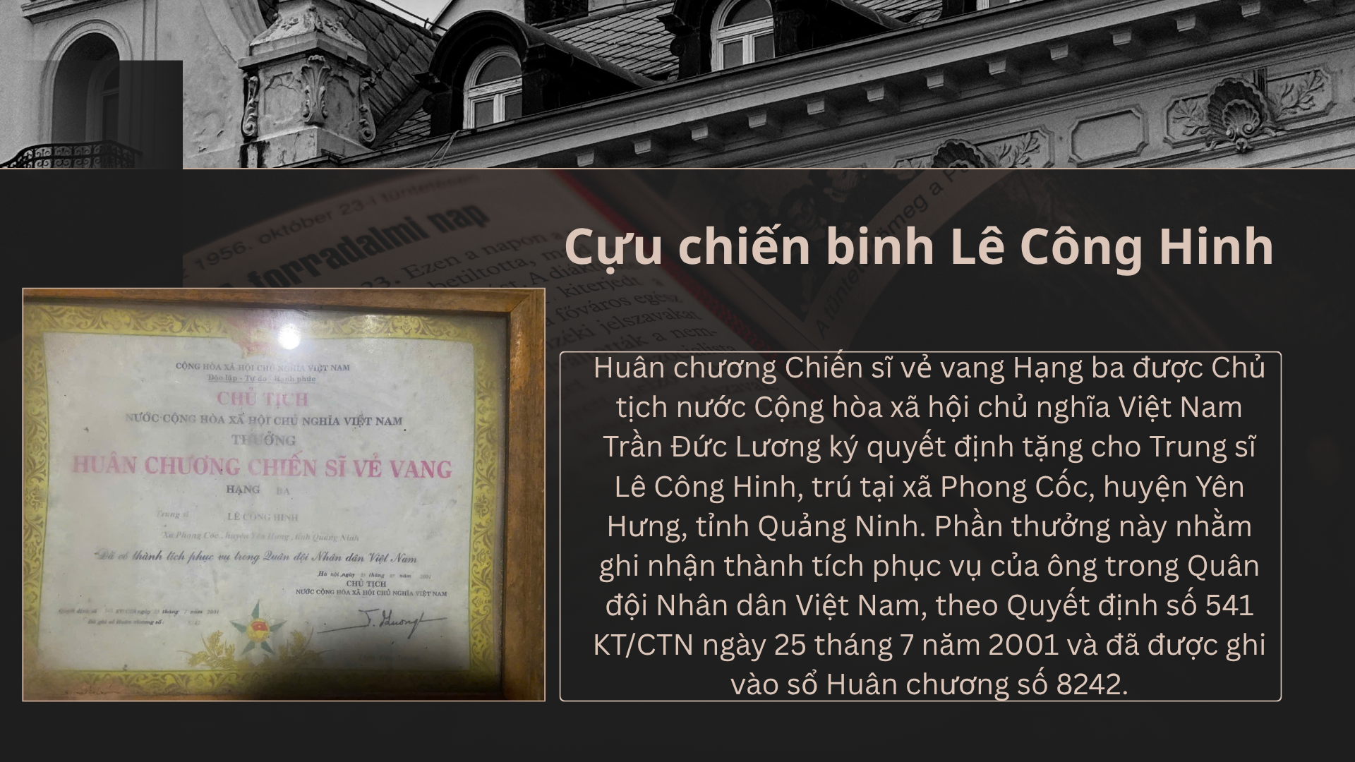HUÂN CHƯƠNG CHIẾN SỸ VẺ VANG HẠNG BA CỦA CỰU CHIẾN BINH LÊ CÔNG HINH