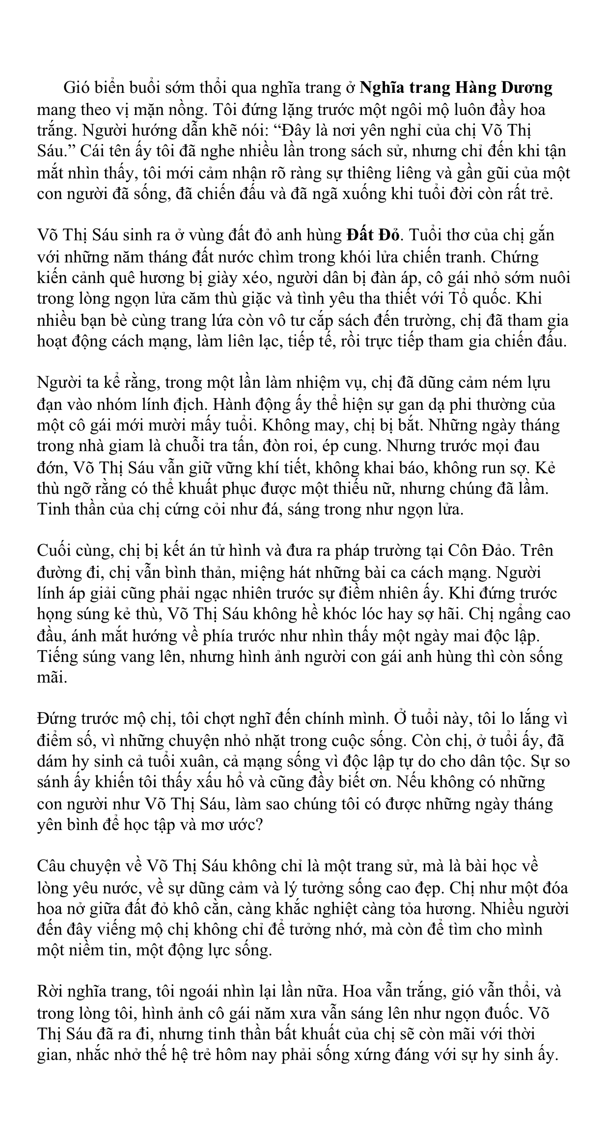Võ Thị Sáu- đoá hoa bất tử nơi đất đỏ.