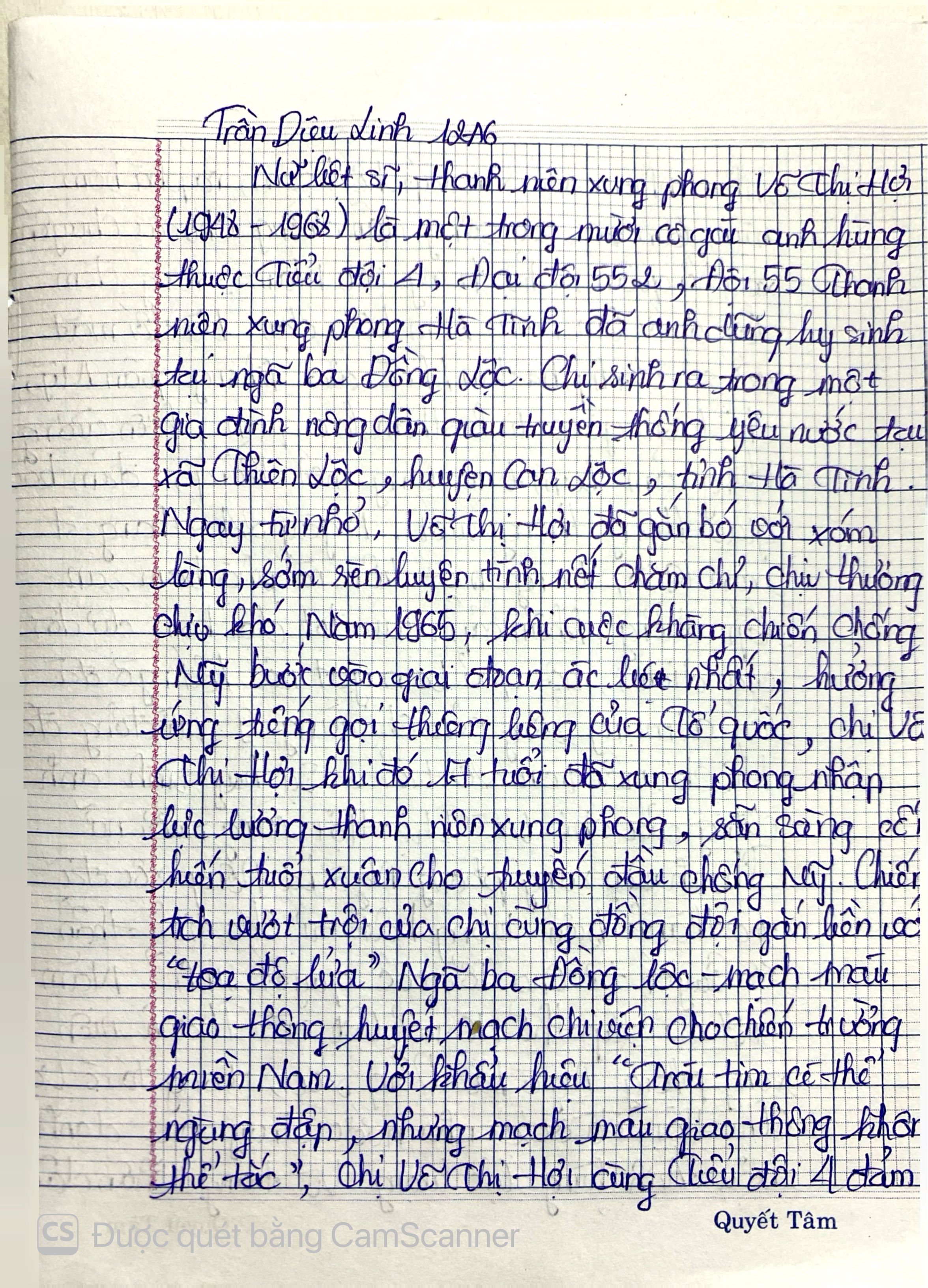 viết đoạn văn 400 chữ về tiểu sử, chiến tích lịch sử của thanh niên xung phong Võ Thị Hợi