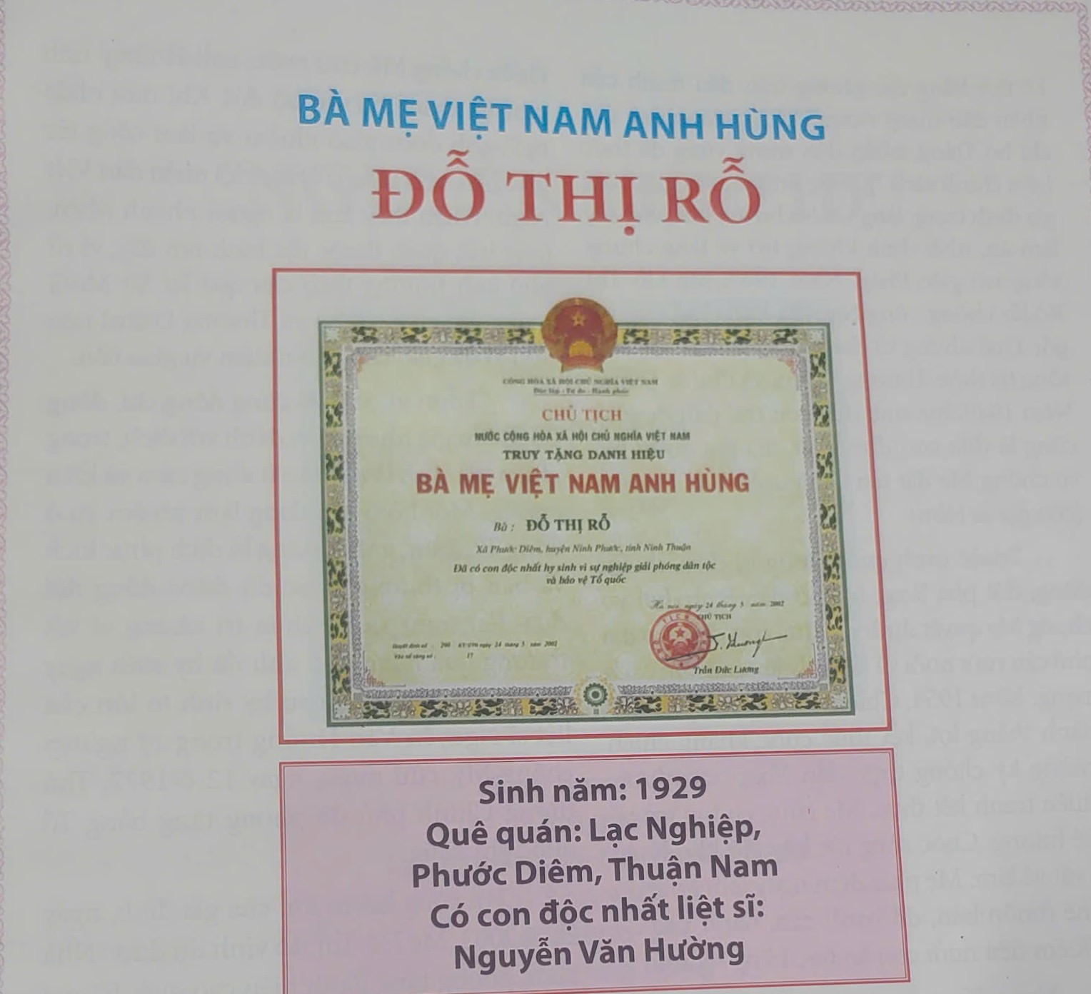 Mẹ Đỗ Thị Rỗ – Người mẹ vùng muối Cà Ná dâng hiến đứa con duy nhất cho Tổ quốc.