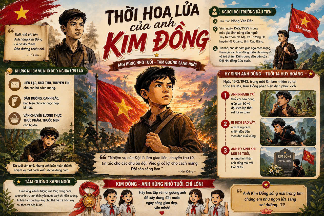 Kim Đồng anh hùng nhỏ tuổi, tấm gương sáng ngời