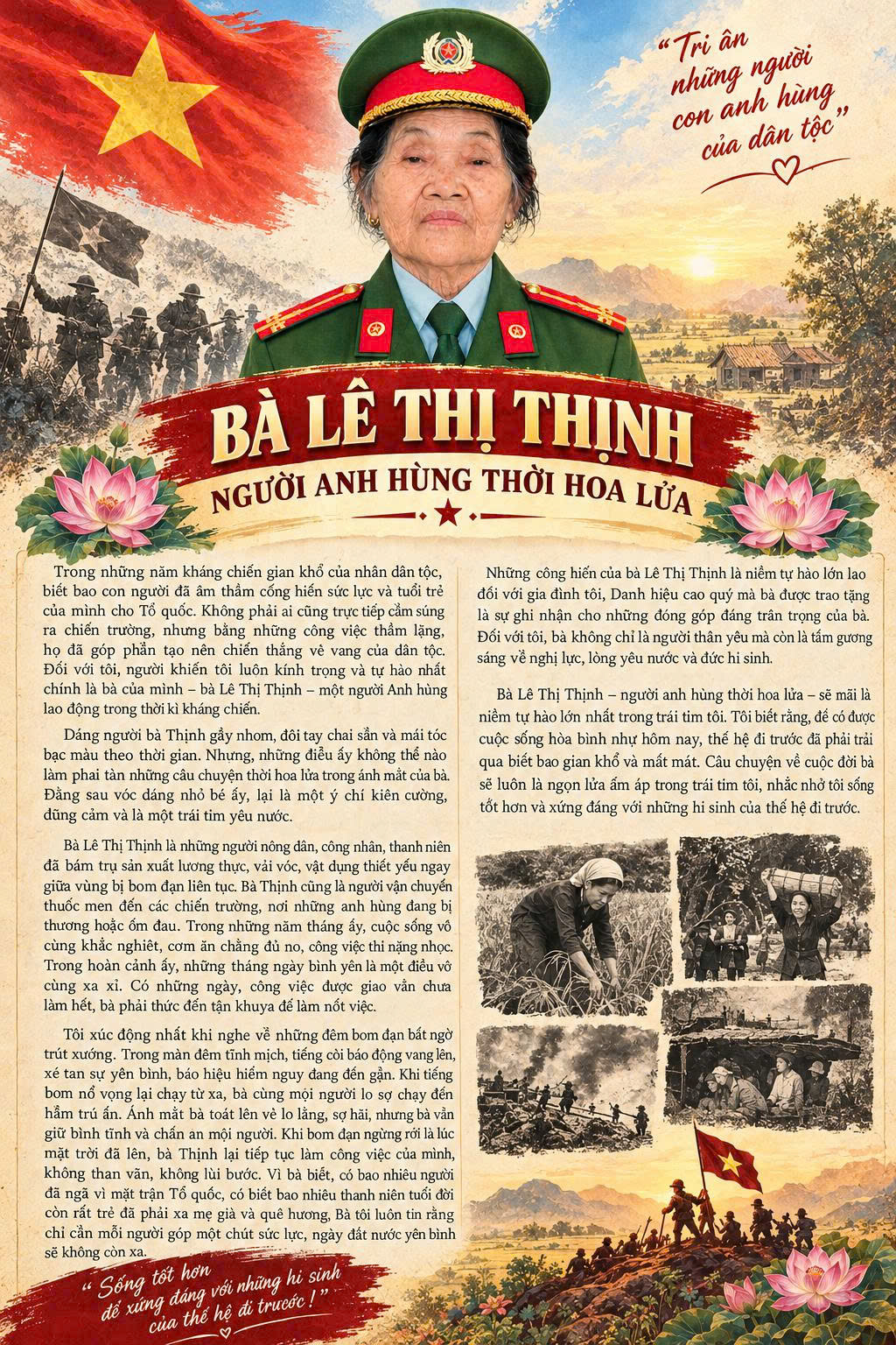 Bà: LÊ THỊ THỊNH - NGƯỜI ANH HÙNG THỜI HOA LỬA