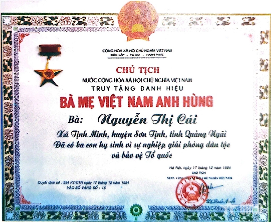 Mẹ Việt Nam anh hùng Nguyễn Thị Cái “ba lần khóc thầm lặng lẽ”