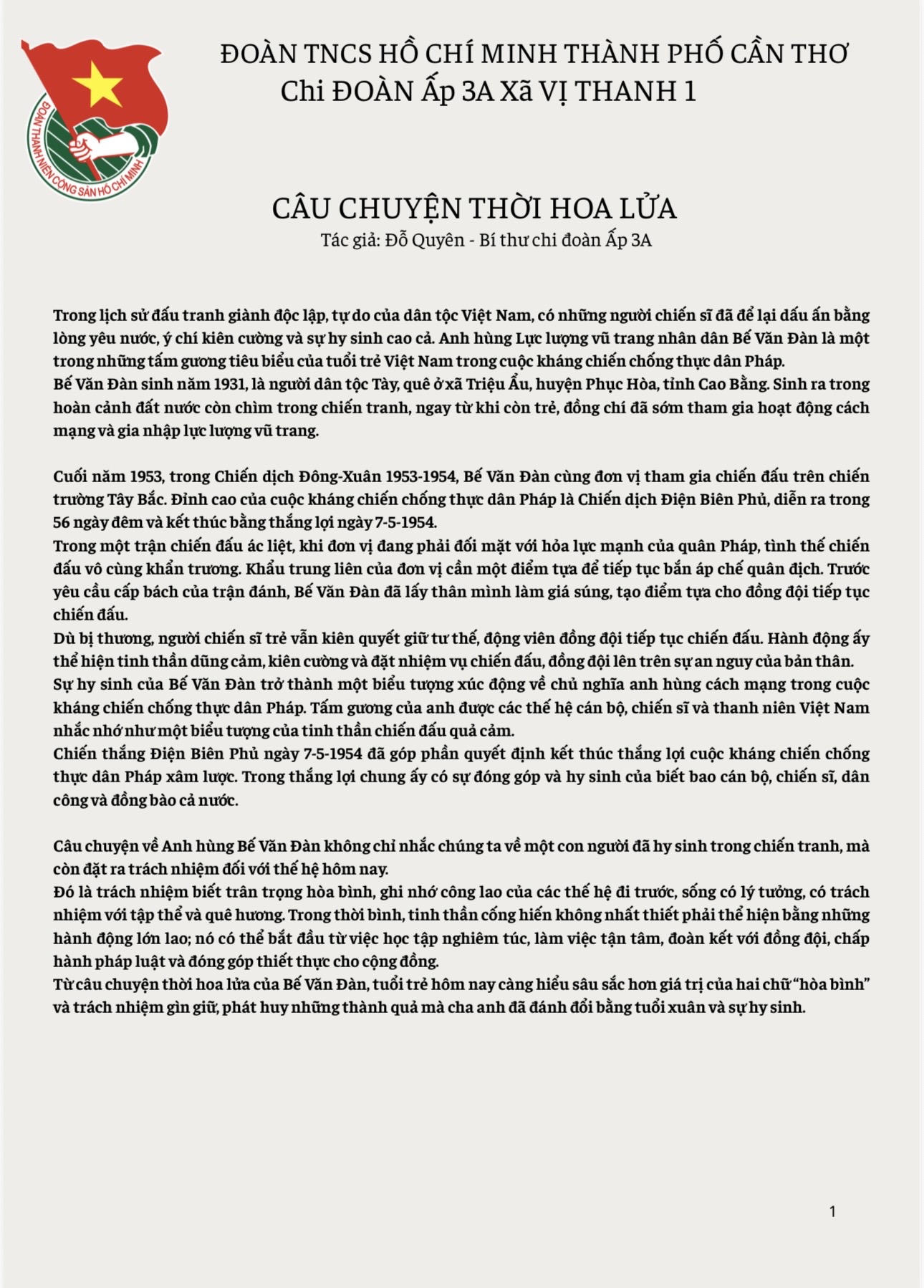Câu Chuyện Thời Hoa Lửa Bế Văn Đàn