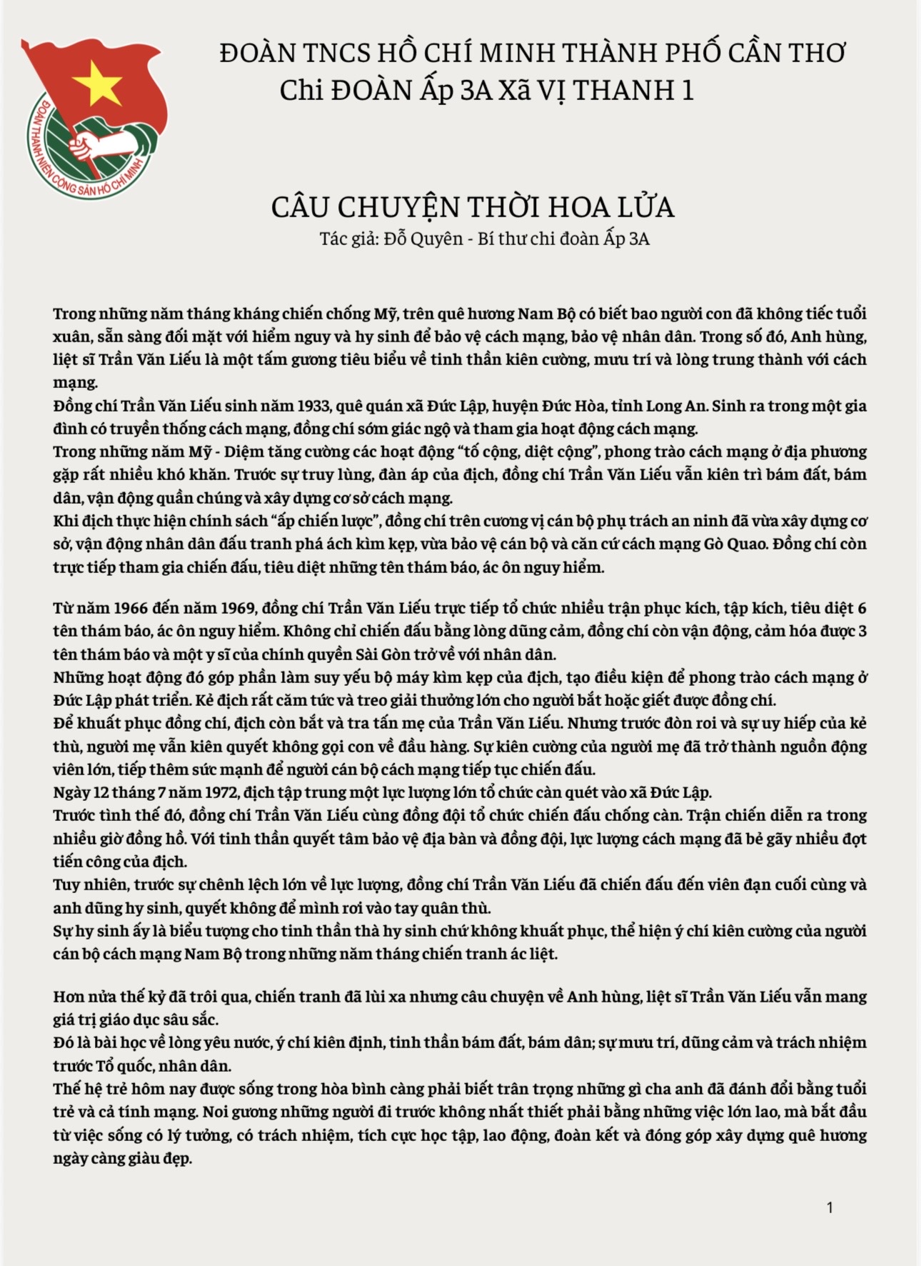 Câu Chuyện Thời Hoa Lửa Trần Văn Liếu