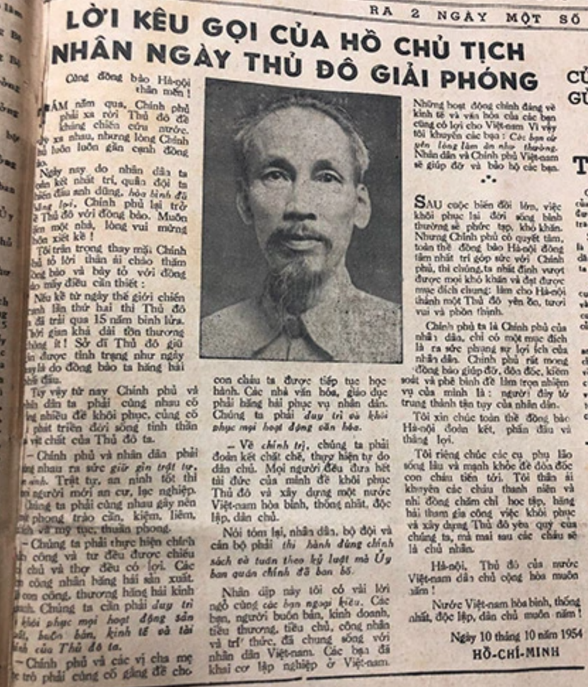 Lời kêu gọi nhân ngày Thủ đô giải phóng