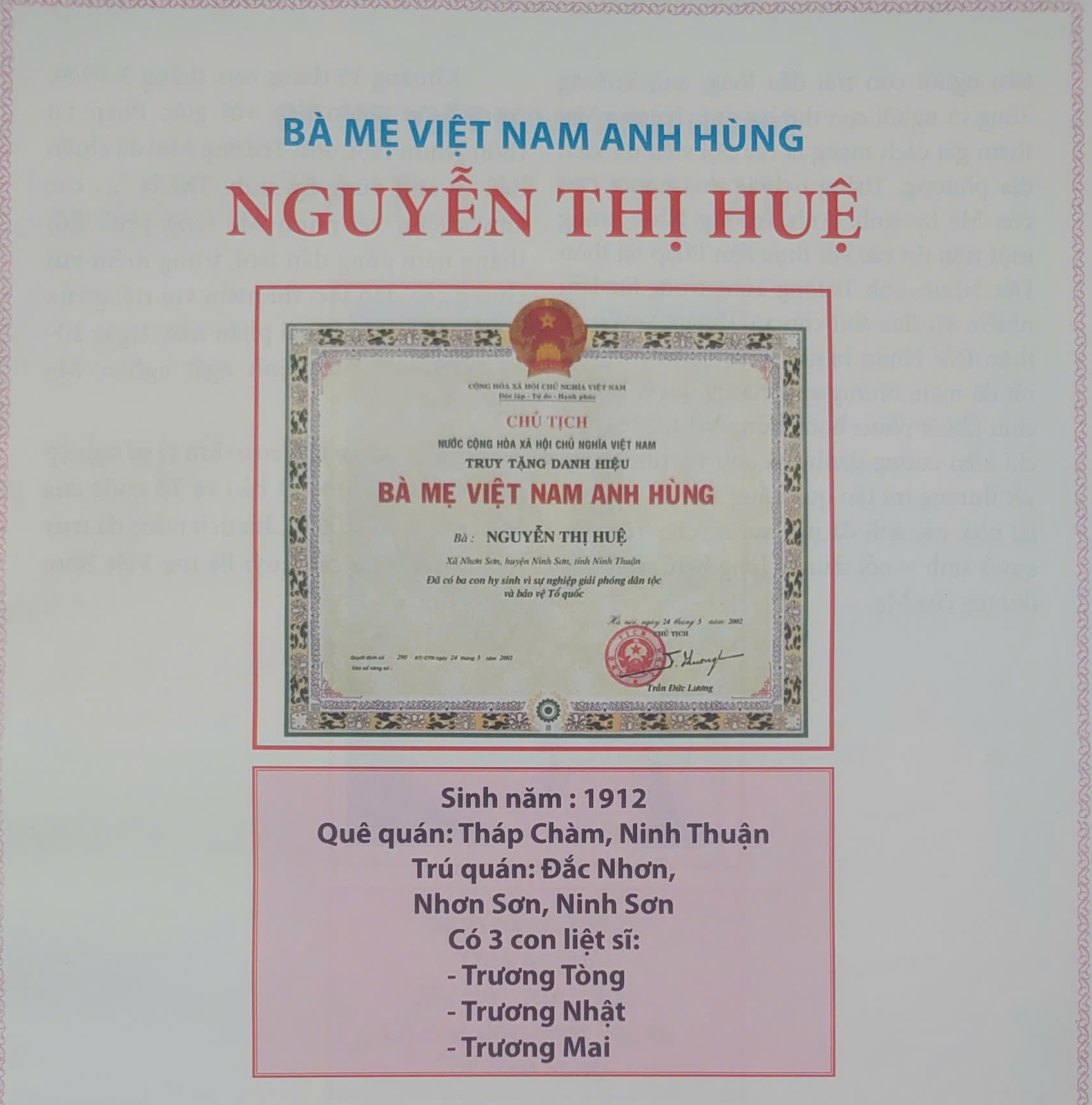 Mẹ Việt Nam Anh hùng Nguyễn Thị Huệ: Nỗi đau xé lòng của người Mẹ có 3