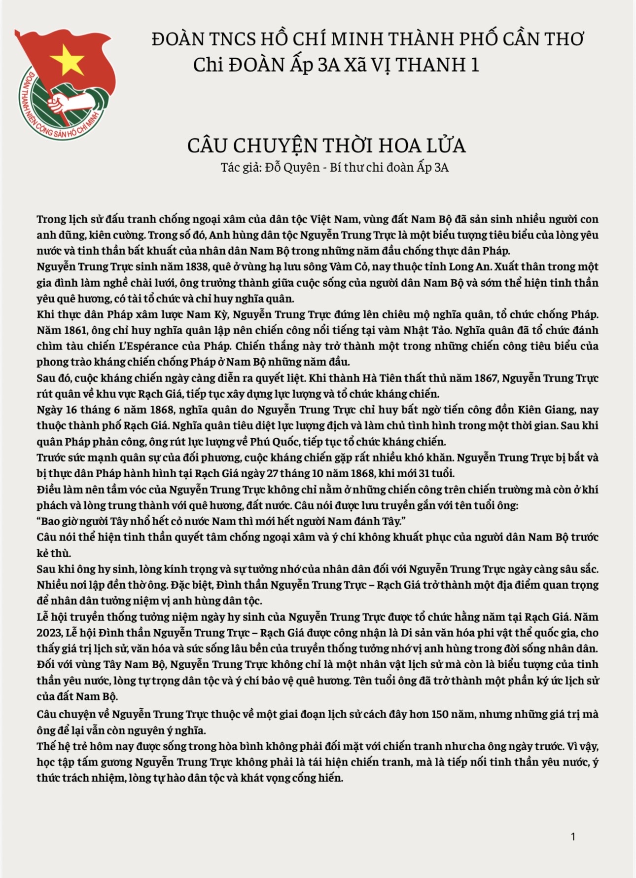 Câu Chuyện Thời Hoa Lửa Nguyễn Trung Trực