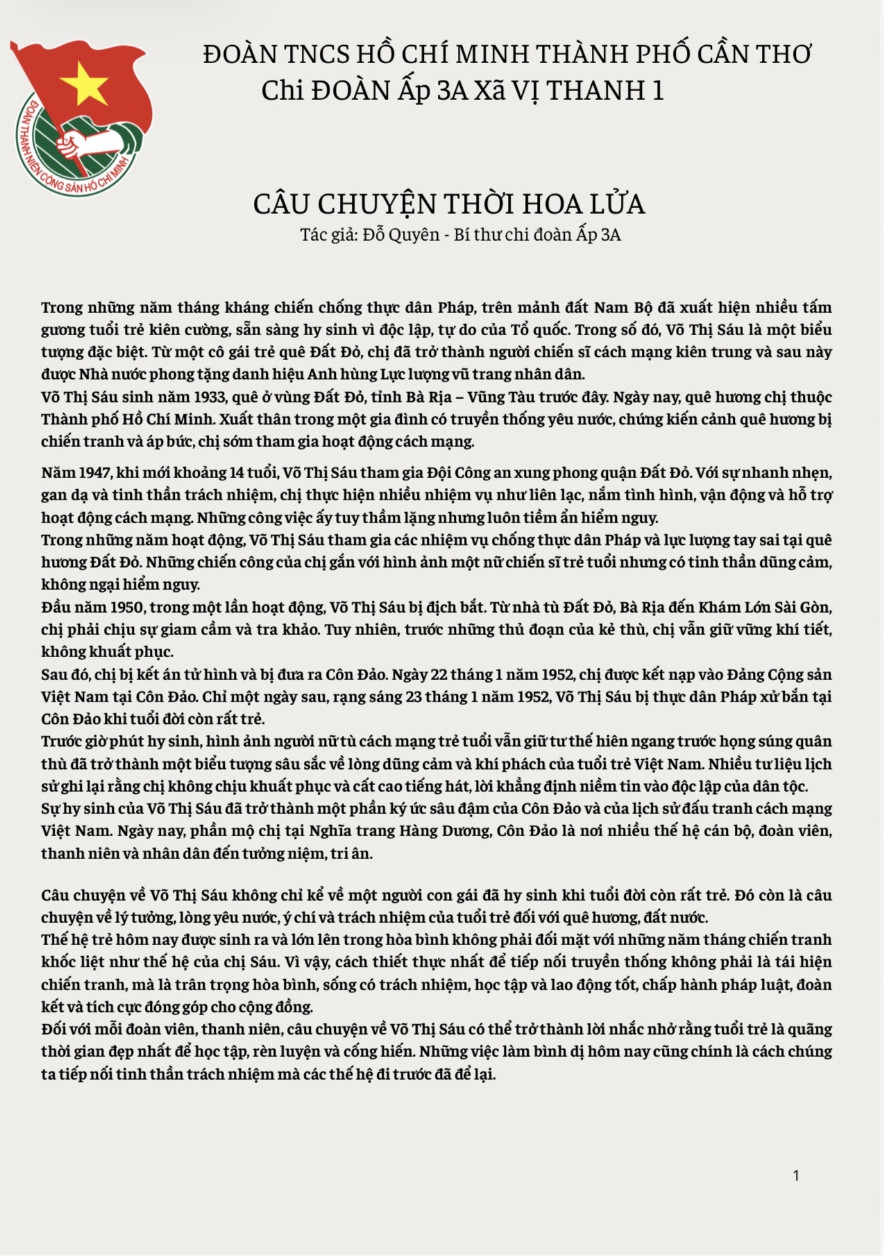 Câu Chuyện Thời Hoa Lửa Võ Thị Sáu