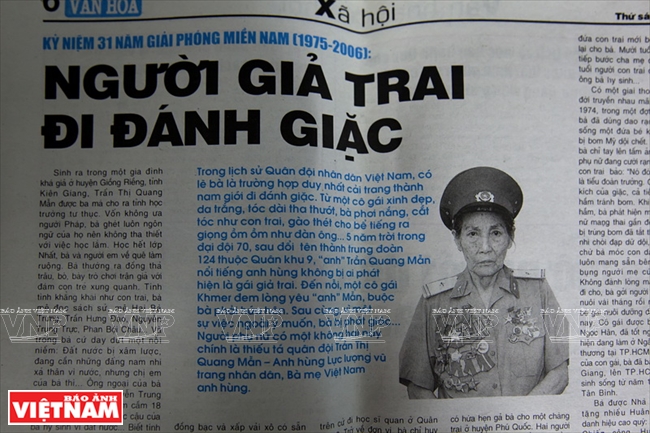 Thiếu tá Trần Thị Quang Mẫn (còn gọi Trần Thị Sáu, Trần Thị Quang Mẫn, Mười Mẫn) - Anh hùng Lực lượng vũ trang nhân dân, bà mẹ Việt Nam anh hùng