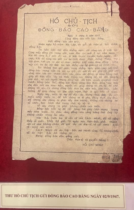 Bức thư Bác Hồ gửi Cao Bằng Ngày Độc lập 2/9/1947 - Vang mãi tình yêu nước, nghĩa đồng bào