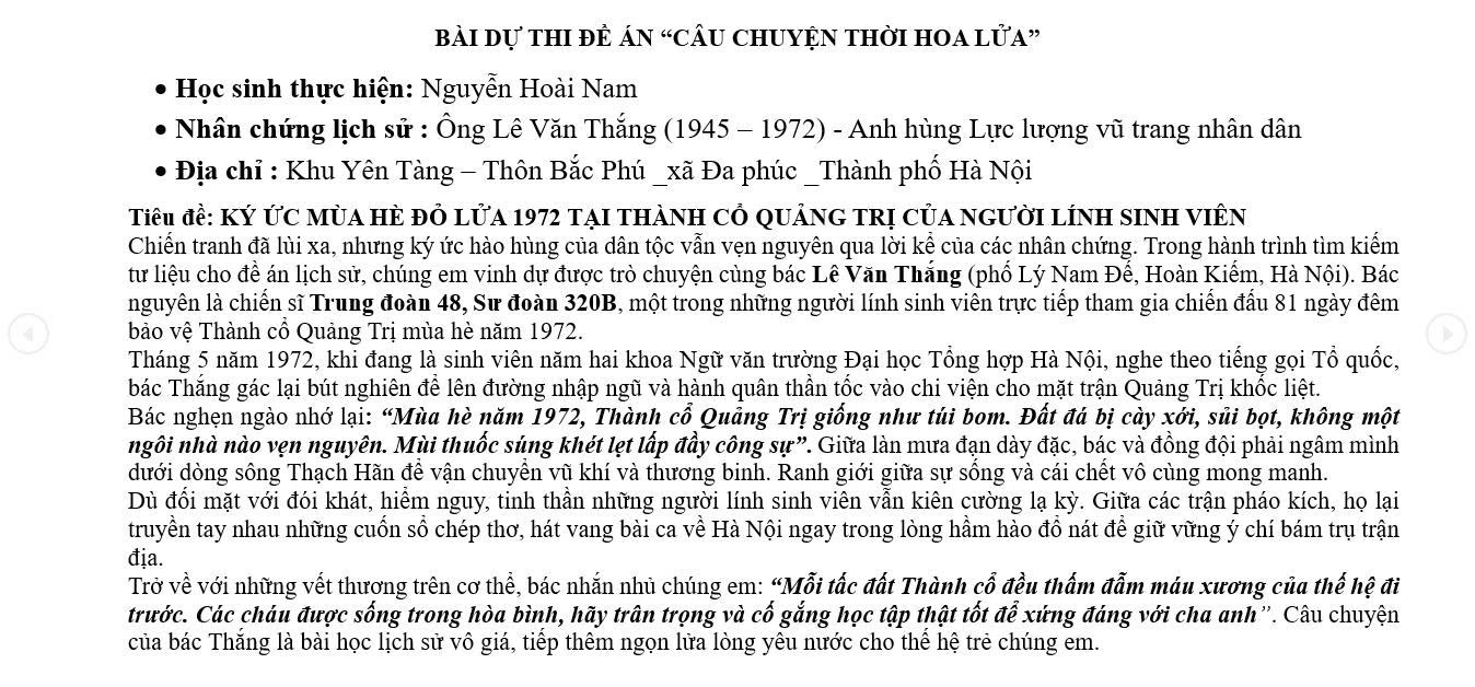 KÝ ỨC MÙA HÈ ĐỎ LỬA 1972 TẠI THÀNH CỔ QUẢNG TRỊ CỦA NGƯỜI LÍNH SINH VIÊN