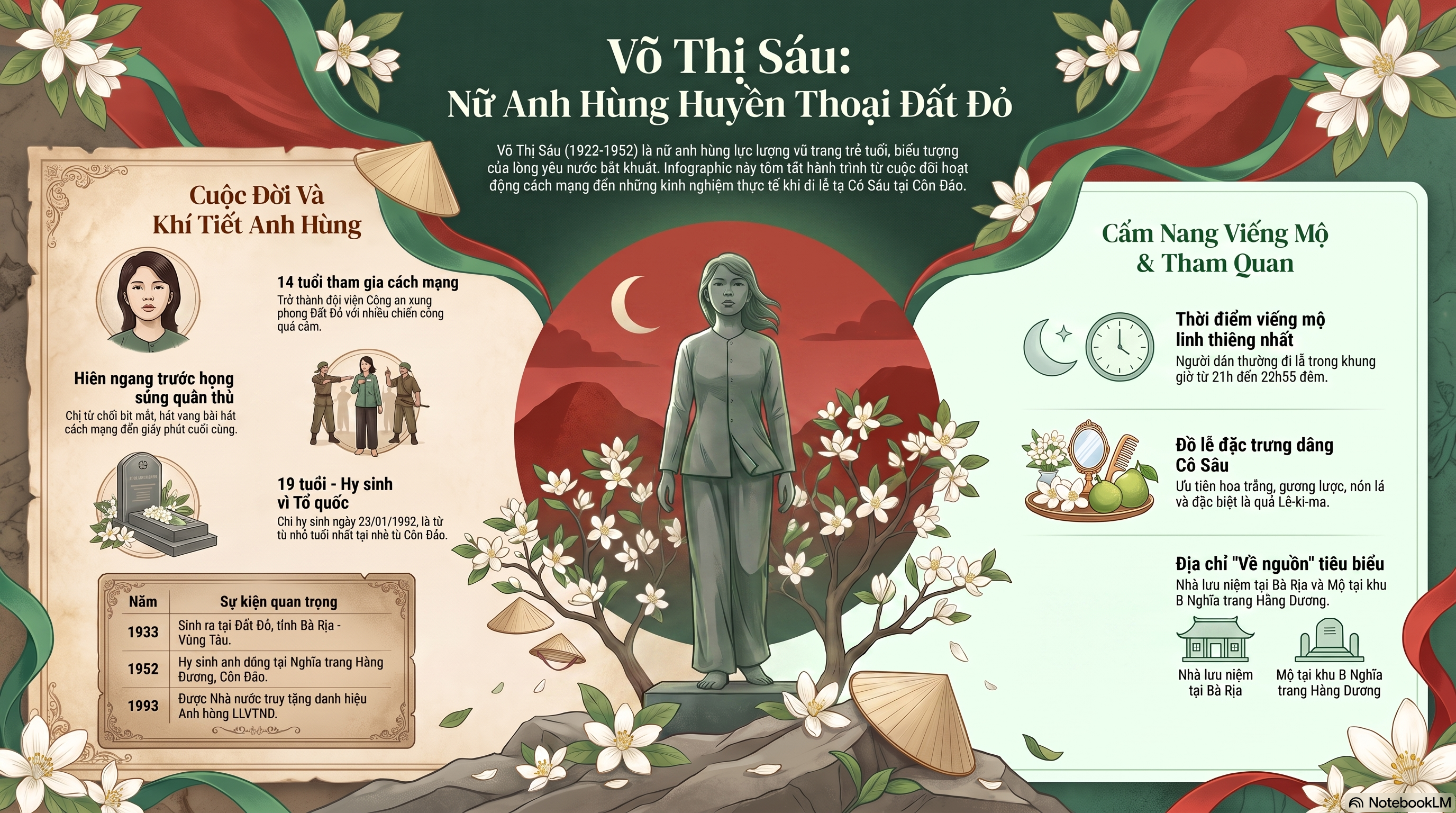 Võ Thị Sáu (1933–1952) là nữ anh hùng du kích kiên cường trong kháng chiến chống Pháp, quê ở huyện Đất Đỏ, tỉnh Bà Rịa - Vũng Tàu. Chị tham gia cách mạng từ năm 12 tuổi, lập nhiều chiến công và hy sinh hiên ngang tại Côn Đảo khi mới 19 tuổi