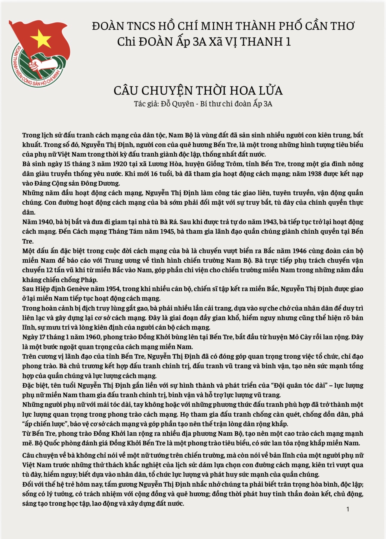 Câu Chuyện Thời Hoa Lửa Nguyễn Thị Định