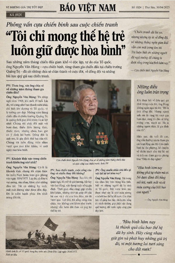 "Tôi chỉ mong thế hệ trẻ luôn giữ được hoà bình"