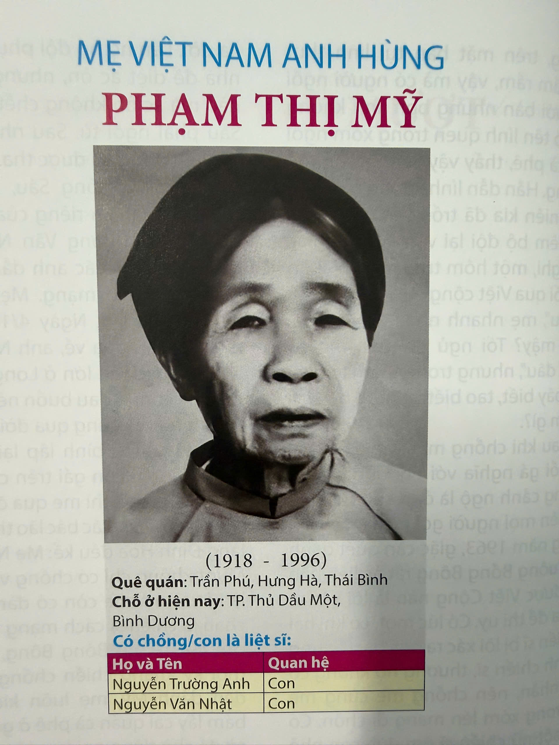 MẸ VIỆT NAM ANH HÙNG PHẠM THỊ MỸ