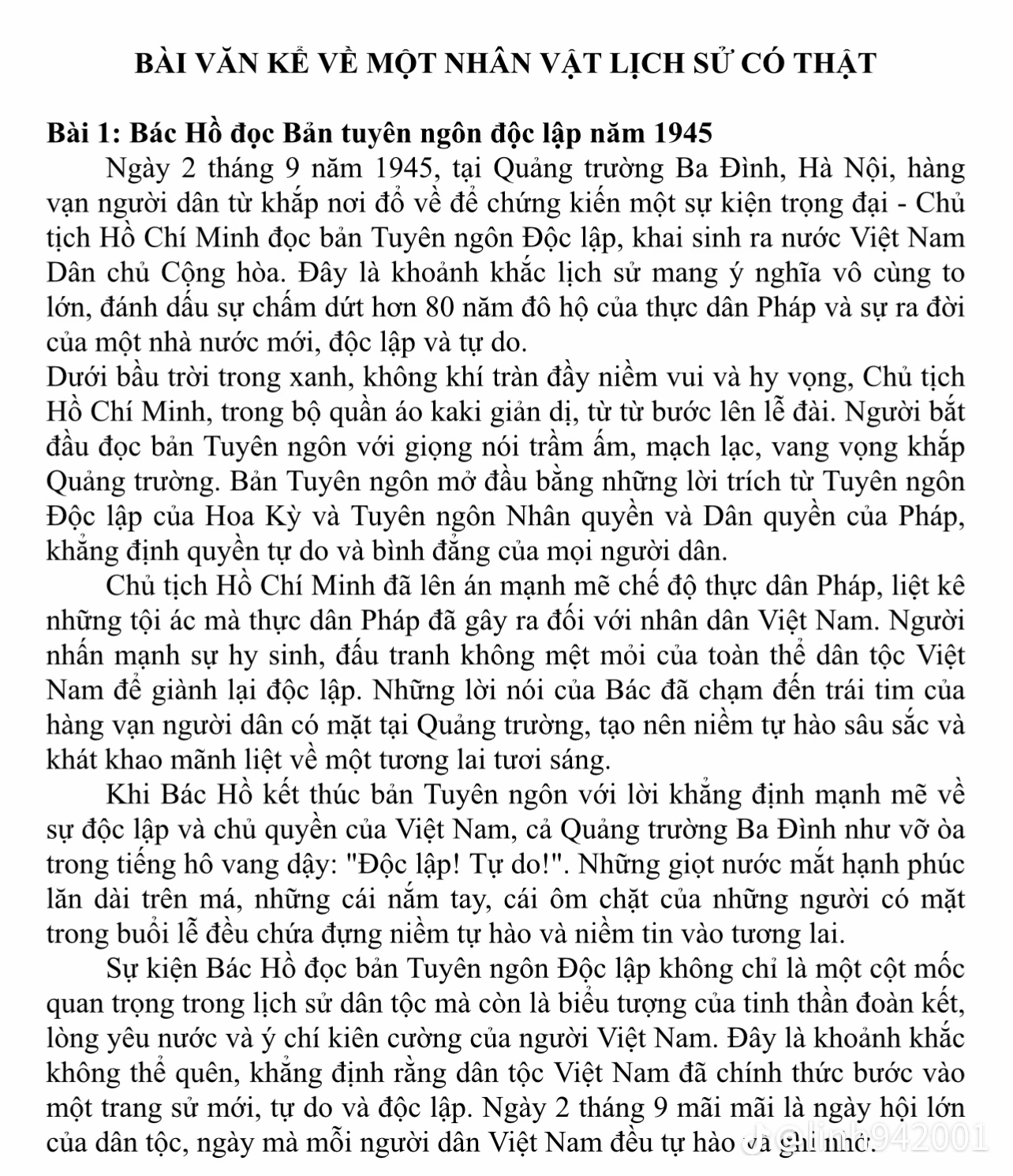 Bài văn kể về một nhân vật lịch sữ có thật