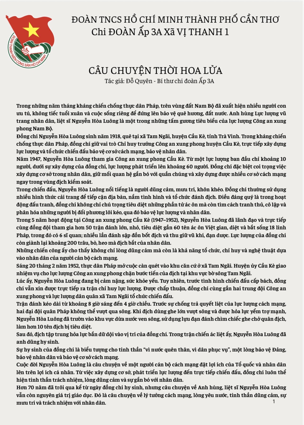 Câu Chuyện Thời Hoa Lửa Nguyễn Hoà Luông