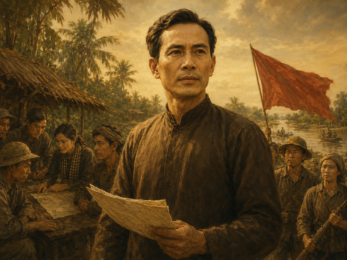 Phan Văn Khỏe và lá cờ được chuẩn bị cho một ngày khởi nghĩa