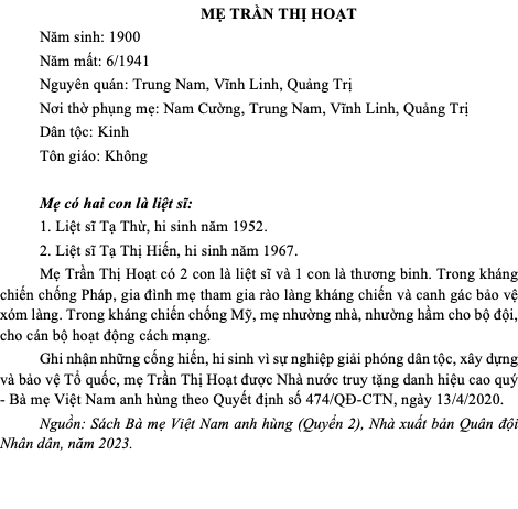 Mẹ Trần Thị Hoạt
