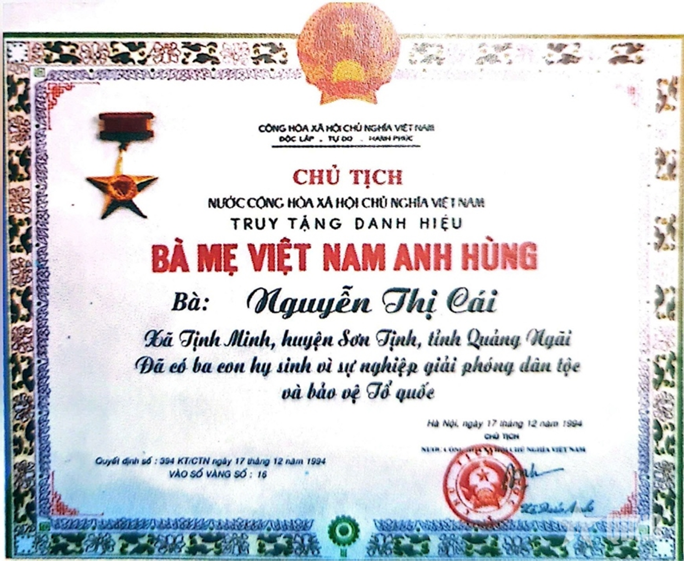 Mẹ Việt Nam anh hùng Nguyễn Thị Cái “ba lần khóc thầm lặng lẽ”