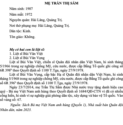 Mẹ Trần Thị Sấm