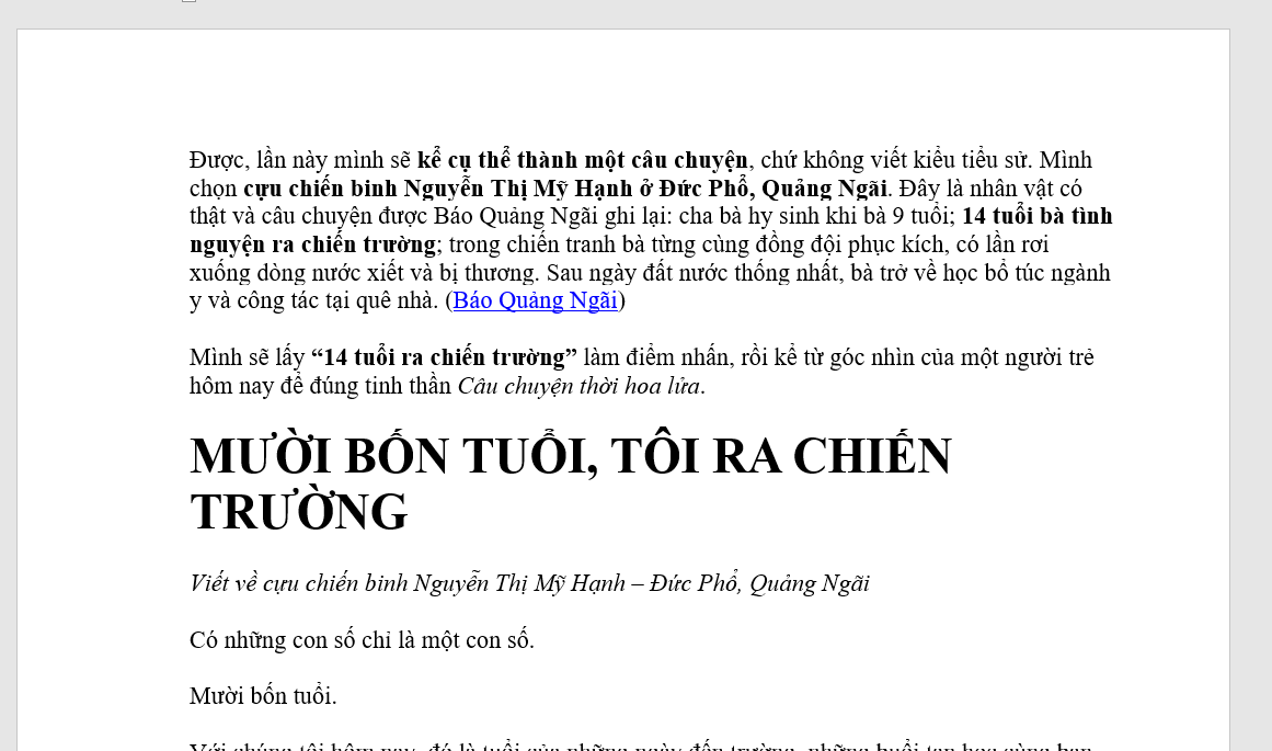 MƯỜI BỐN TUỔI, TÔI RA CHIẾN TRƯỜNG