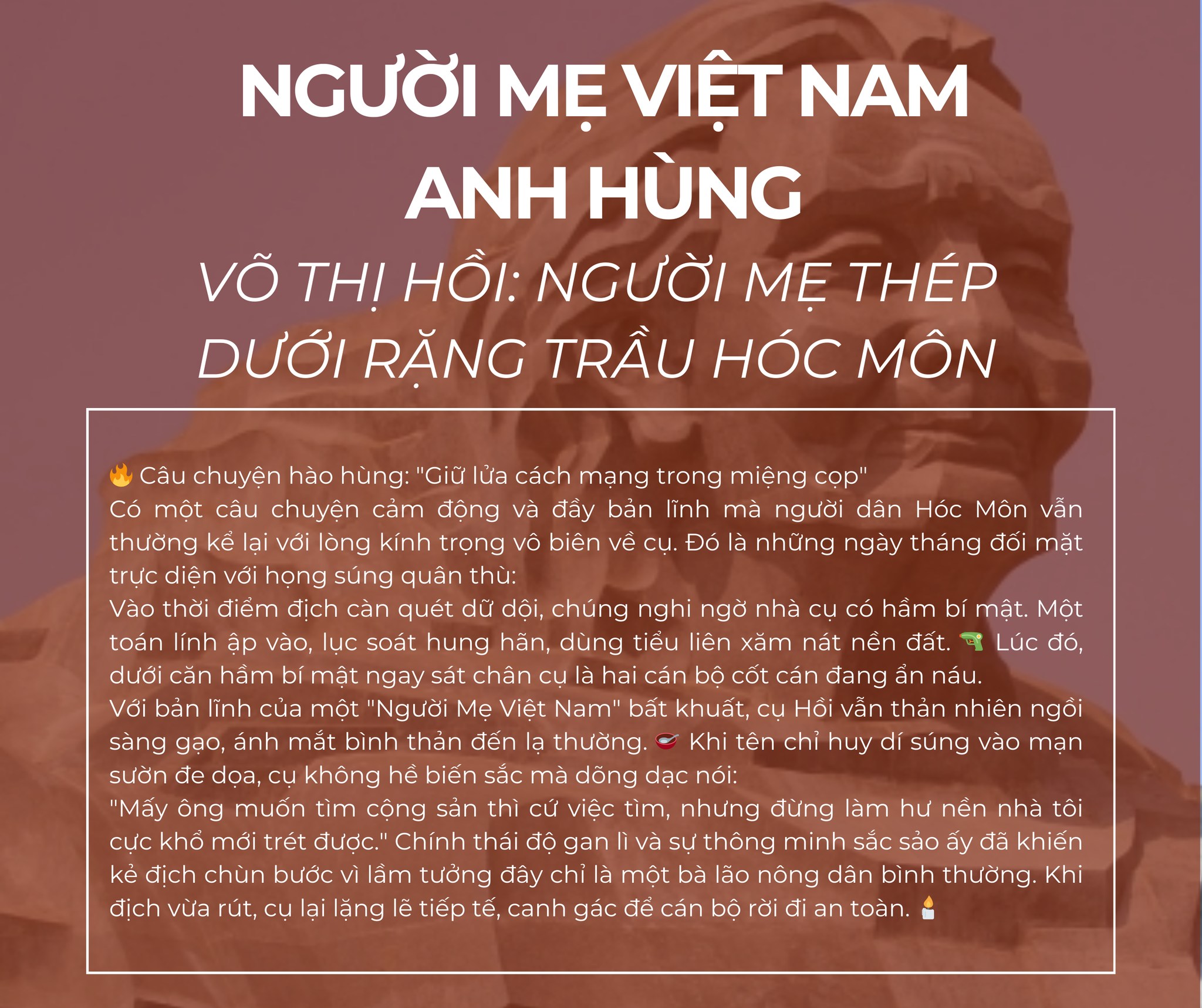  VÕ THỊ HỒI: NGƯỜI MẸ THÉP DƯỚI RẶNG TRẦU HÓC MÔN