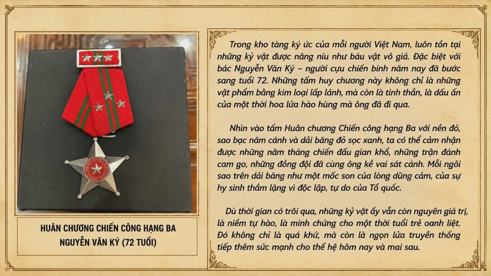 HUÂN CHƯƠNG CHIẾN CÔNG HẠNG BA CỦA CỰU CHIẾN BINH NGUYỄN VĂN KÝ