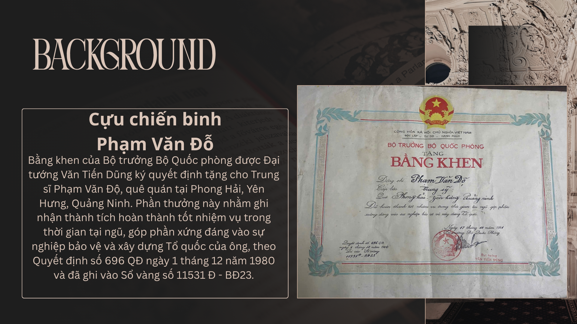 BẰNG KHEN DO BỘ TRƯỞNG BỘ QUỐC PHÒNG TẶNG ĐỒNG CHÍ PHẠM VĂN ĐỘ