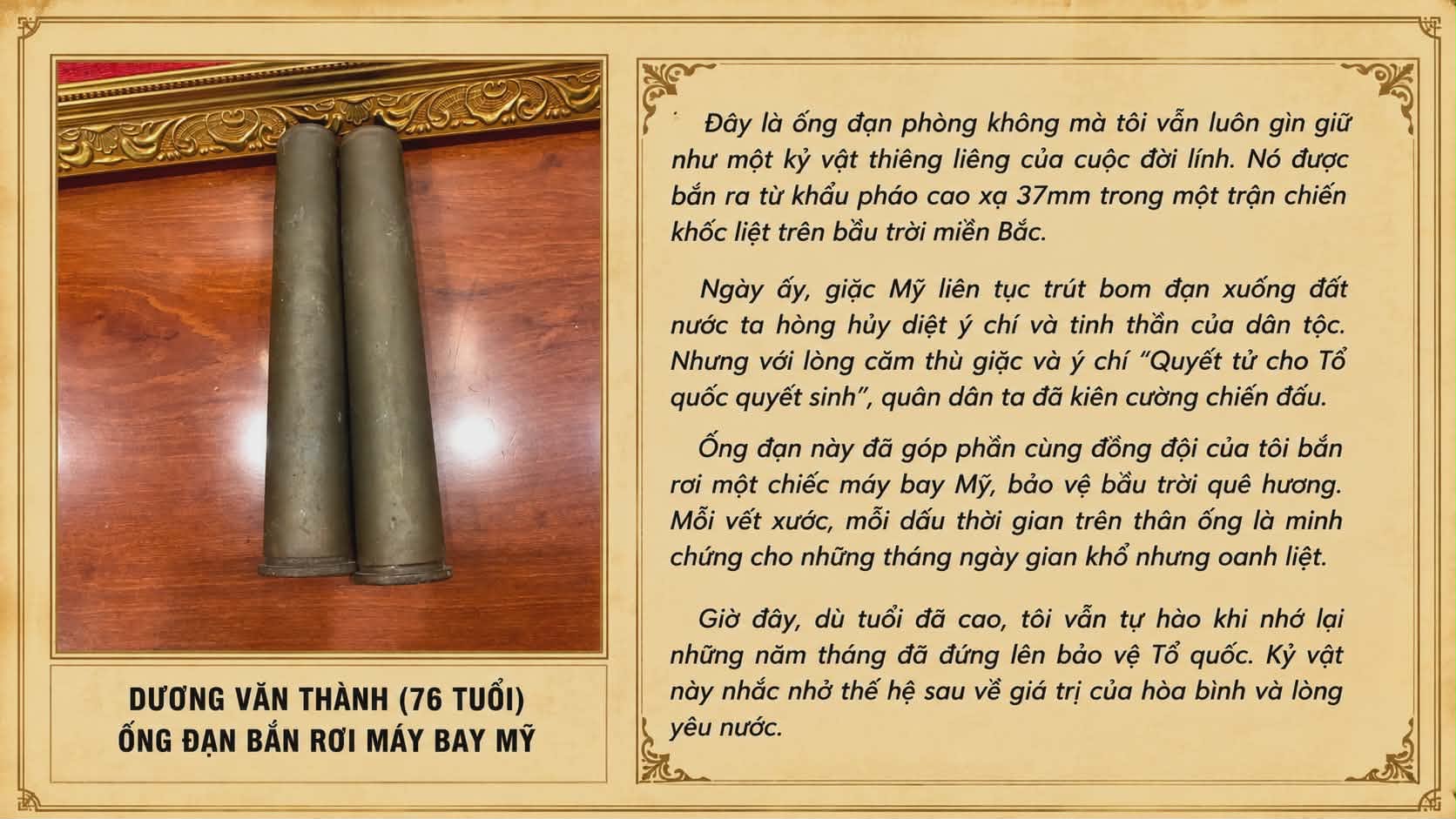 ỐNG ĐẠN BẮN RƠI MÁY BAY MỸ CỦA CỰU CHIẾN BINH DƯƠNG VĂN THÀNH